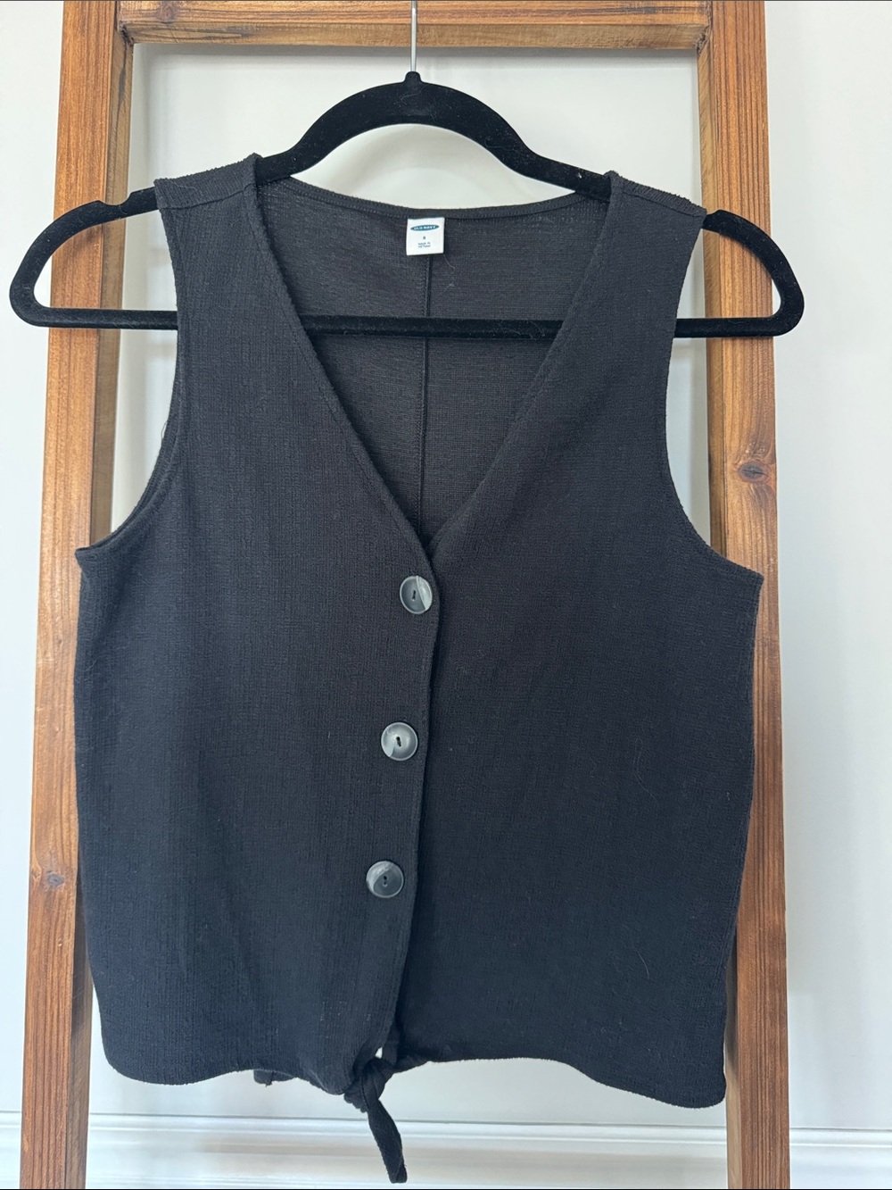 LOFT Black Sleeveless Button-Front Tie-Hem Tank